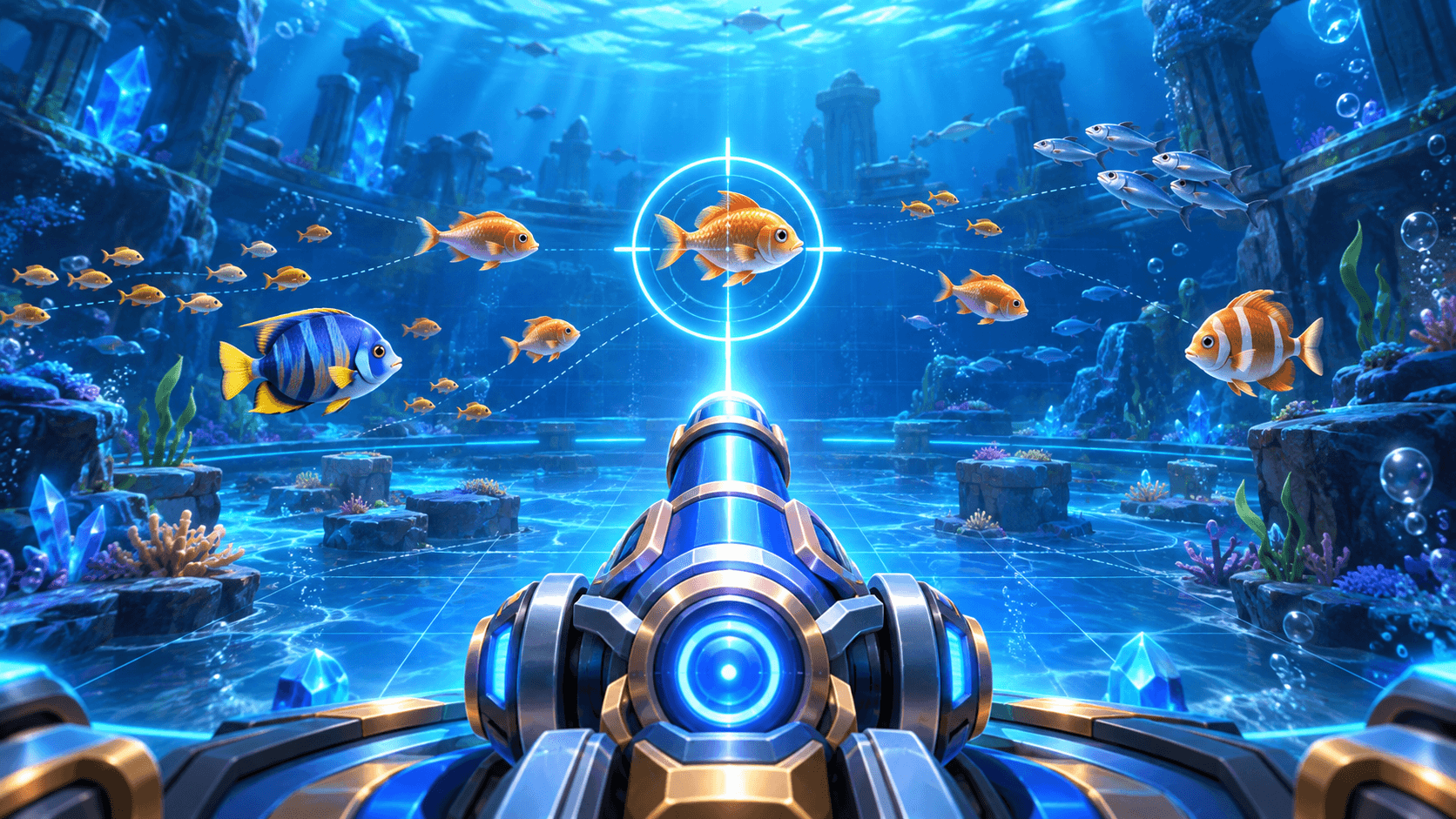 捕魚機新手瞄準魚群情境插圖